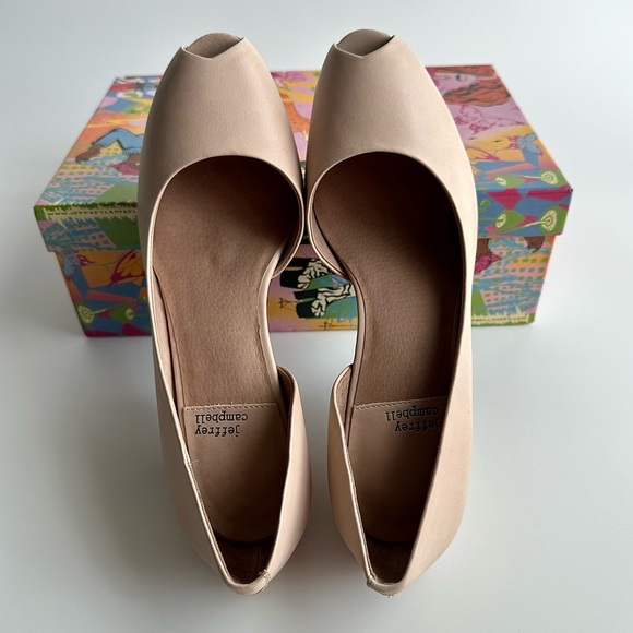✨New JEFFREY CAMPBELL Compose Leather Half d’Orsay Peep Toe Pumps Natural 10M - Picture 7 of 10